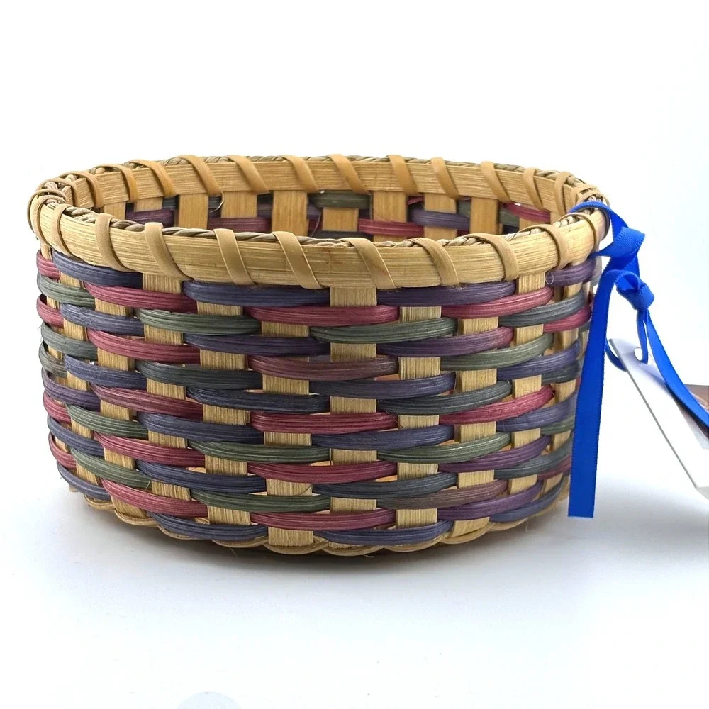 Gretchen Ferrell Basketcase Baskets Hand Woven Round‎ Wood Base Signed